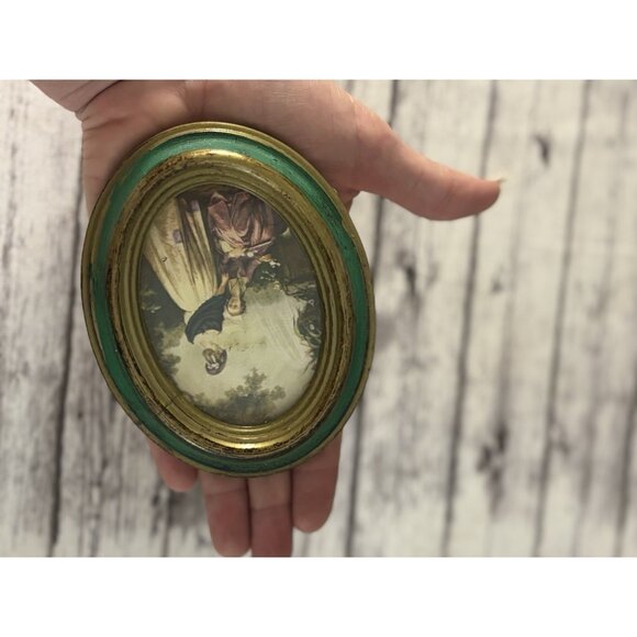 VTG Pair Italian Art Print Oval Frame Action Pink Green Handcraft Italy Florence - Picture 11 of 11